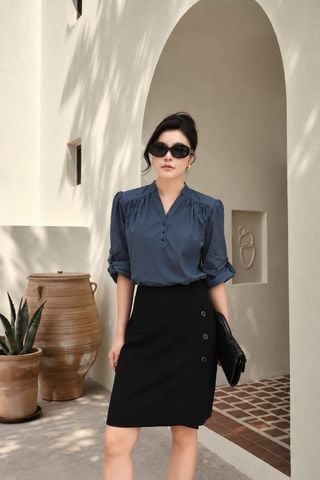 SƠ MI KATE BOI TÀU NÚT SAU XANH THAN