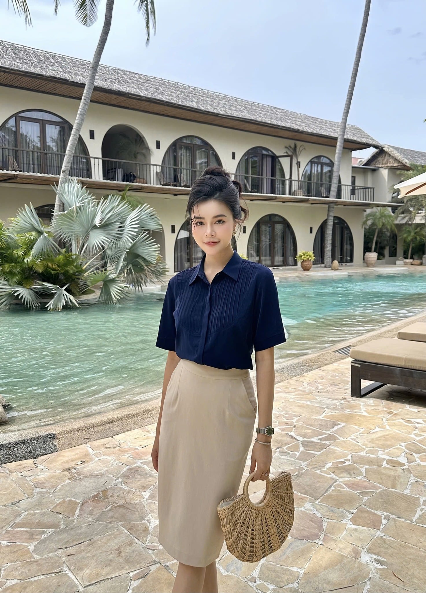 SƠ MI KATE BASIC ĐƯỜNG GÂN XANH ĐEN