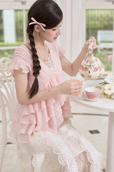 Áo bèo Claire ruffle blouse - Pink (không bao gồm áo lót trong)