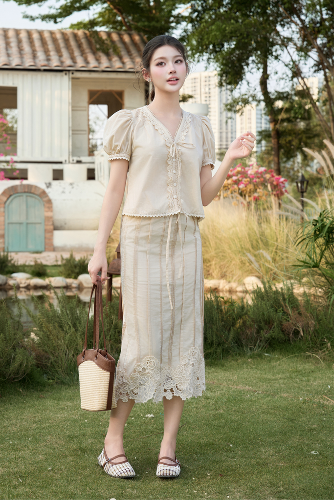 Chân váy midi Betty - Beige nâu
