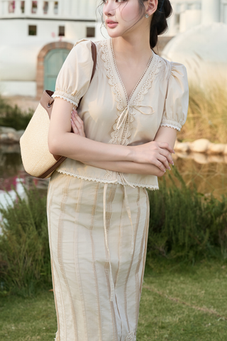 Chân váy midi Betty - Beige nâu