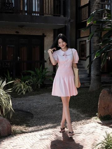 Oversized-collar shirt dress - Pink