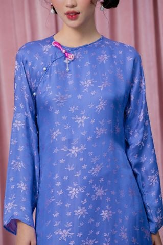 Áo dài Vân Vũ – Hoạ tiết Mai cách thuỷ | Màu xanh dương