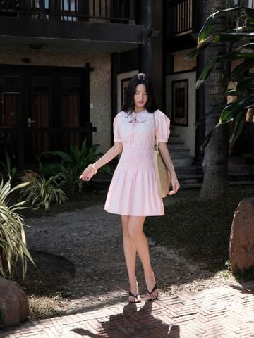 Oversized-collar shirt dress - Pink