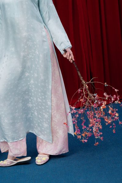 Áo dài Vân Vũ – Hoạ tiết Mai cách thuỷ | Màu xanh ngọc