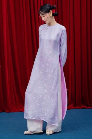 Áo dài Vân Vũ – Hoạ tiết Mai cách thuỷ | Màu tím nhạt