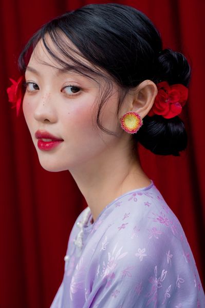 Áo dài Vân Vũ – Hoạ tiết Mai cách thuỷ | Màu tím nhạt