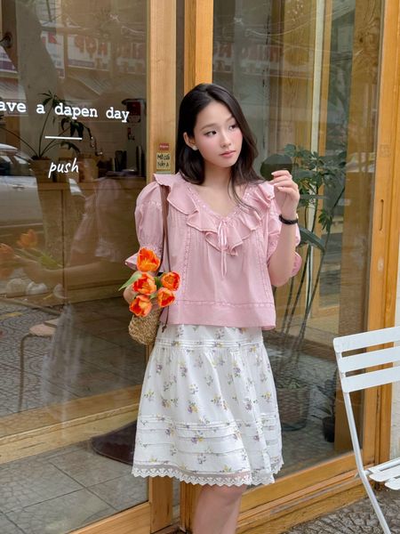 Áo blouse Buttercup - Hồng đỗ