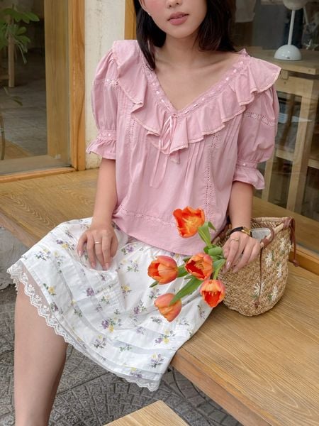 Áo blouse Buttercup - Hồng đỗ