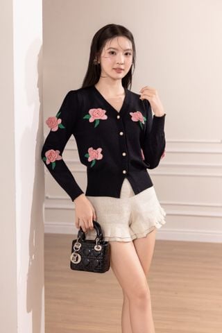 Áo Cardigan Rosette - Đen