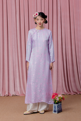 Áo dài Vân Vũ – Hoạ tiết Mai cách thuỷ | Màu tím nhạt