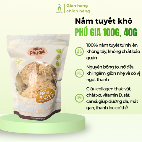 Nấm tuyết Phú Gia 100g (3 bông to)/40g (1 bông to + 1 bông nhỏ)