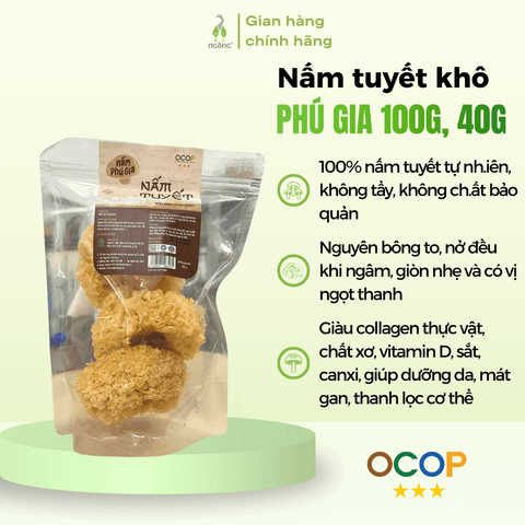 Nấm tuyết Phú Gia 100g (3 bông to)/40g (1 bông to + 1 bông nhỏ)