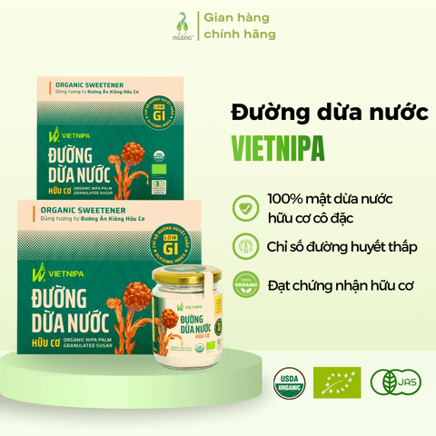 Đường dừa nước hữu cơ Vietnipa lọ 150g, hộp 30 gói