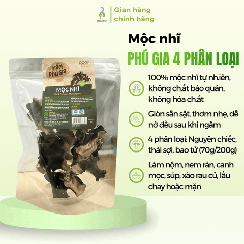 Mộc nhĩ khô Nấm Phú Gia bao tử/nguyên cái/thái sợi 70g/200g - 100g - 150g