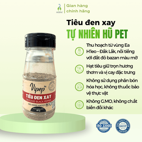 Tiêu đen xay tự nhiên Vipep hũ nhựa PET 50g