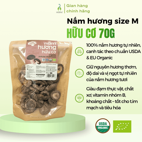 Nấm hương khô hữu cơ Phú Gia size M 70g