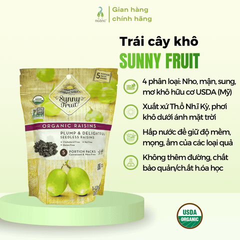 Trái cây khô (mơ/sung/mận/nho) Sunny Fruit hữu cơ túi 150g - 250g