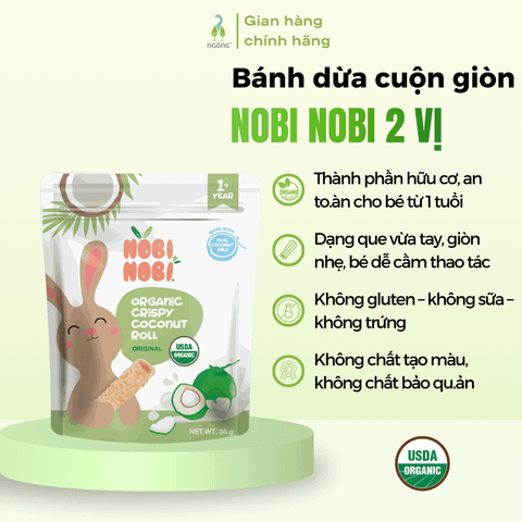 Bánh dừa cuộn giòn 2 vị hữu cơ Nobi Nobi cho trẻ từ 1 tuổi+ 35g