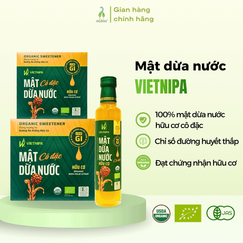 Mật dừa nước hữu cơ Vietnipa 375g, hộp 30 gói