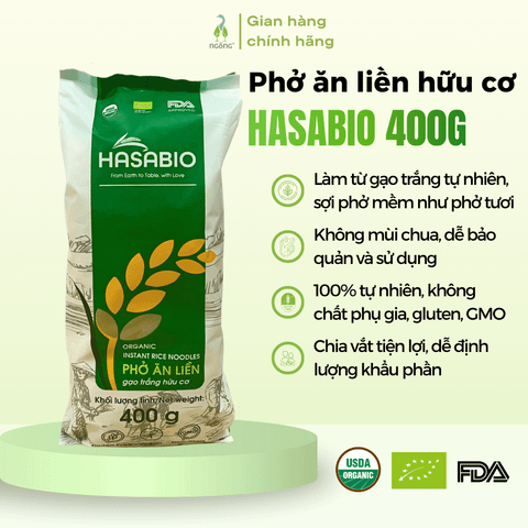 Phở ăn liền gạo trắng hữu cơ HASABIO 400g