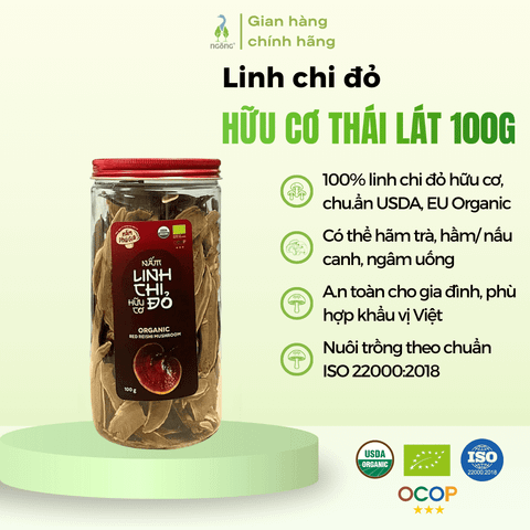 Linh Chi đỏ Phú Gia hữu cơ thái lát 100g