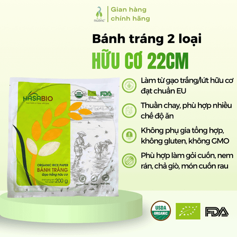 Bánh tráng gạo trắng/lứt HASABIO 200g (20-21 chiếc; R = 22cm)