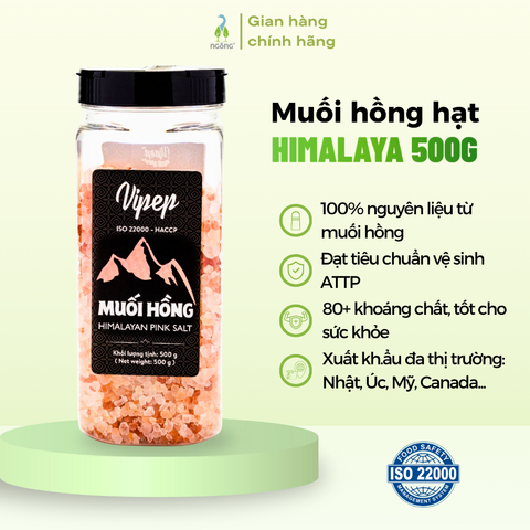 Muối hồng Himalaya Vipep nguyên hạt hũ nhựa 500g
