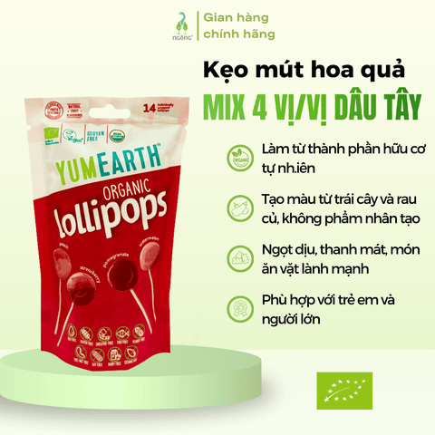 Kẹo mút hữu cơ YumEarth 2 vị 14 chiếc/túi