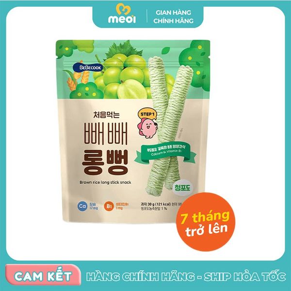  Bánh gạo lứt thanh dài BeBecook vị nho xanh (step 1) 30g 7M+ 
