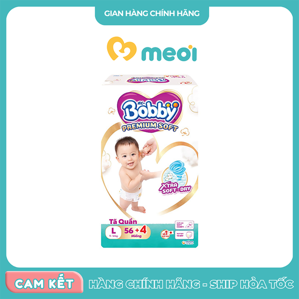 Bỉm quần Bobby Premium Soft L56+4 (9-14kg)