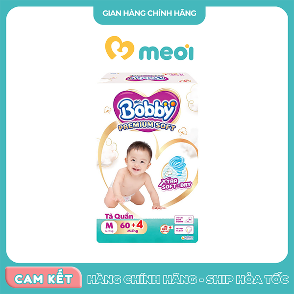 Bỉm quần Bobby Premium Soft M60+4 (6-11kg)