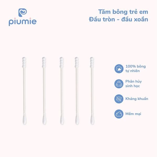  Tăm bông trẻ em thân giấy Piumie hộp chữ nhật 200 cái 