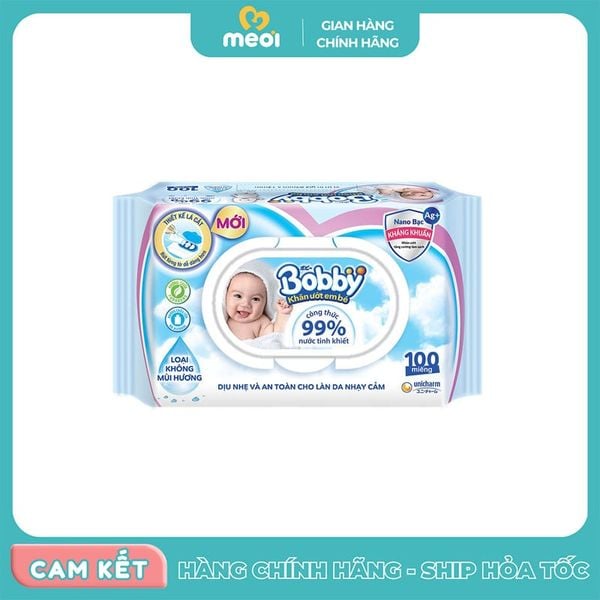  Khăn ướt Bobby không mùi 100 miếng 