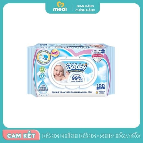 Khăn ướt Bobby không mùi 100 miếng