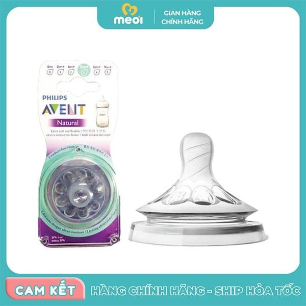  Núm ty silicone cho trẻ từ 3 tháng ( Natural ) vỉ đôi Avent 