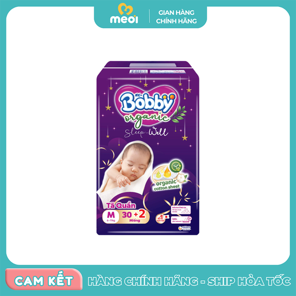 Bỉm quần Bobby Organic SleepWell M30+2 6-10kg