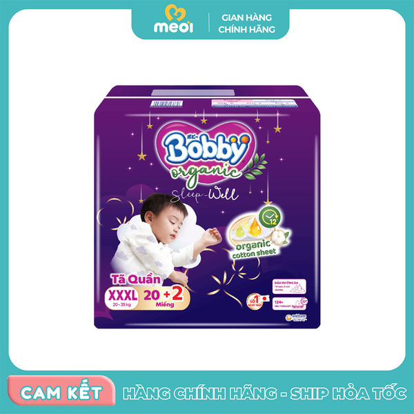 Bỉm quần Bobby Organic SleepWell XXXL20+2 từ 30kg