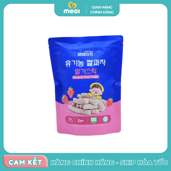 Bánh ăn dặm Bebe Heart Bánh gạo hữu cơ 30g 6M+ (Dâu tây/Táo/Quýt) 