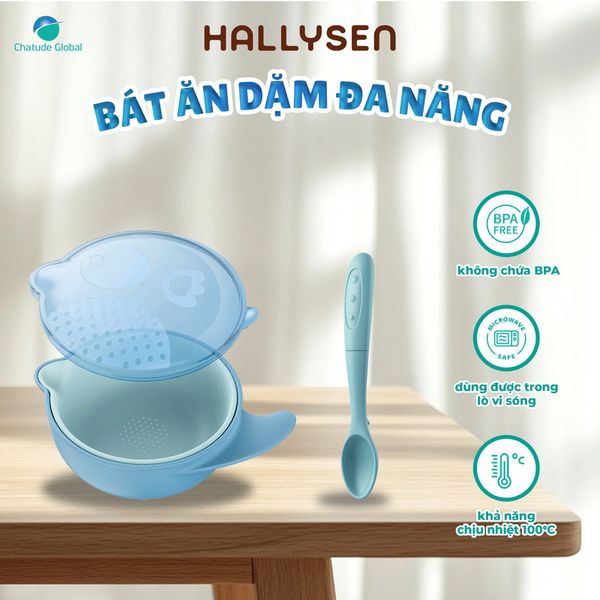 Bát ăn dặm đa năng Hallysen màu xanh