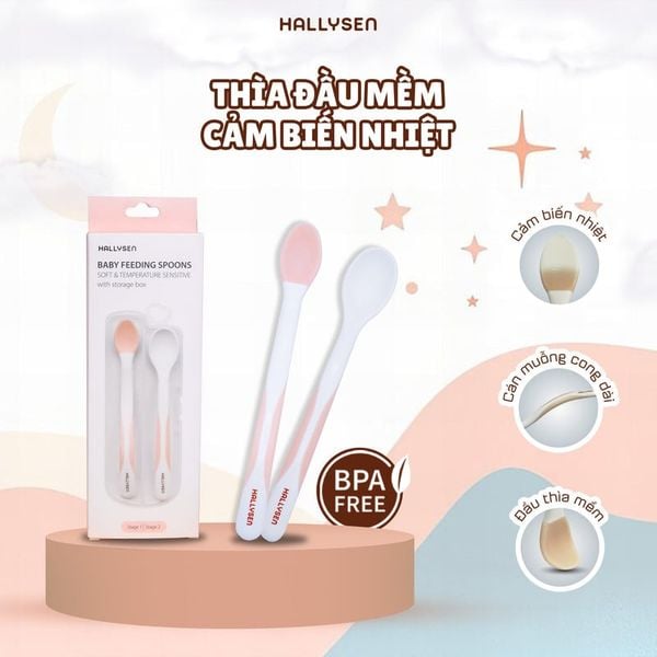 Bộ thìa đầu mềm cảm biến nhiệt Hallysen màu hồng