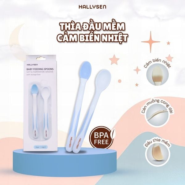Bộ thìa đầu mềm cảm biến nhiệt Hallysen màu xanh dương