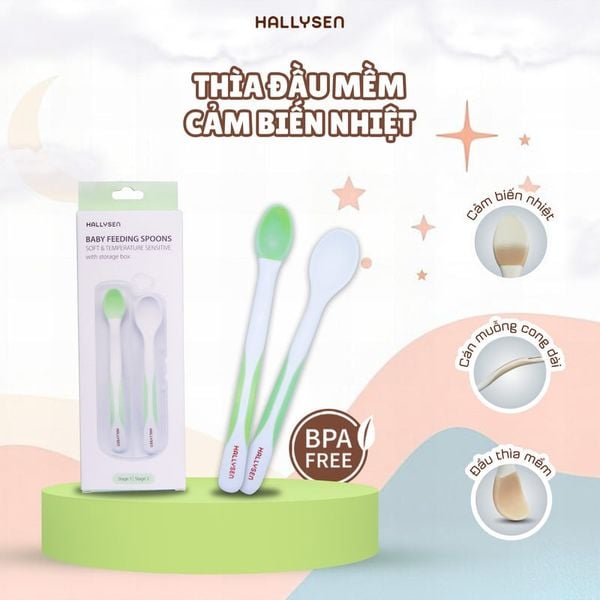 Bộ thìa đầu mềm cảm biến nhiệt Hallysen màu xanh lá