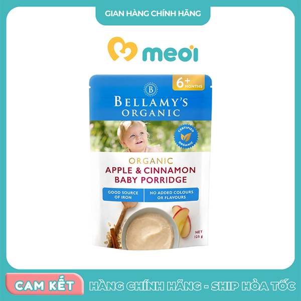 Bột ăn dặm Bellamy's Organic vị táo và quế 125g 6M+