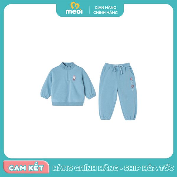  Bộ dài tay Nous nỉ cổ khóa Woof xanh 