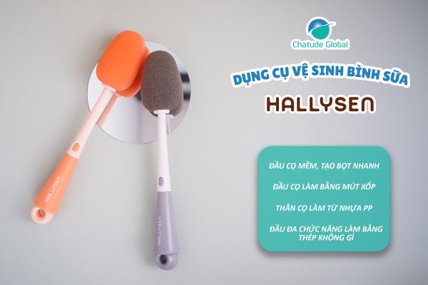 Dụng cụ vệ sinh bình sữa đa năng Hallysen màu cam