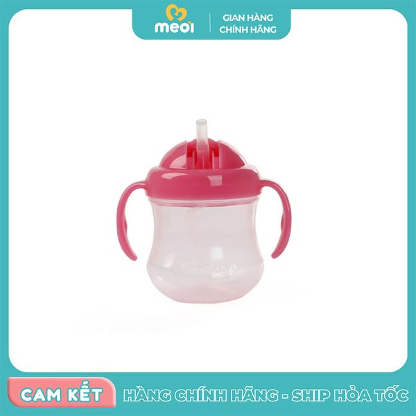  Bình uống nước tay cầm ống hút hồng 200ml Pigeon 