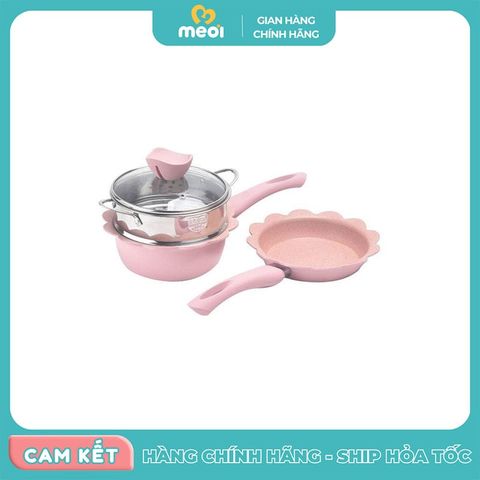  Bộ nồi chảo đá hình hoa cao cấp kèm xửng hấp 