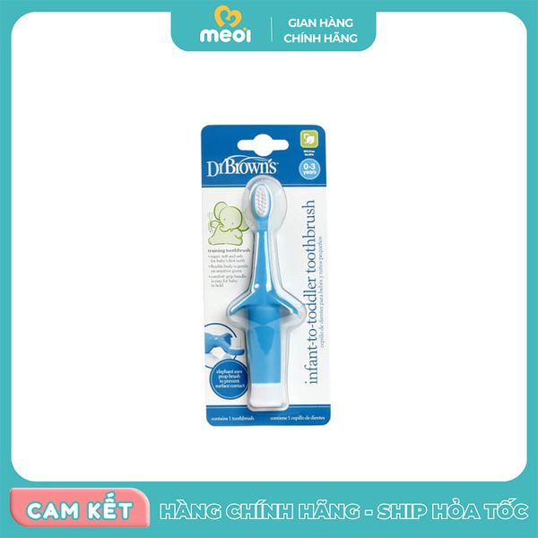  Bàn chải đánh răng hình voi cho trẻ 0-3 tuổi màu xanh Dr Brown's 