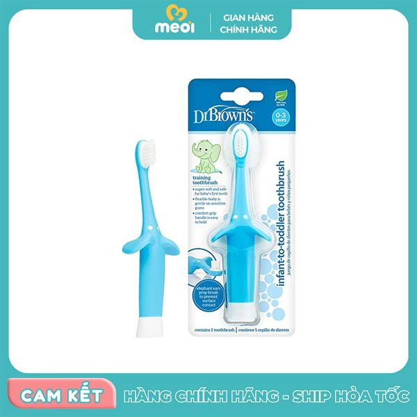  Bàn chải đánh răng hình voi cho trẻ 0-3 tuổi màu xanh Dr Brown's 